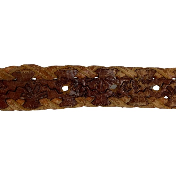 Unique Wooden Buckled Hand-carved Hand-Tooled Genuine Leather Western Braid Belt - Picture 10 of 13